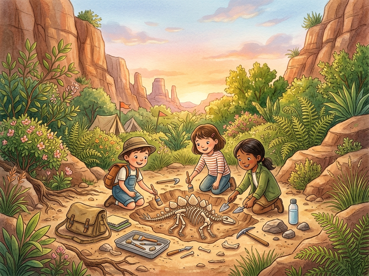 Dinosaurs Adventure Excavation Scene Illustration